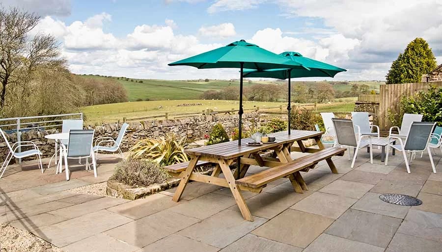 Outdoor seating on the terrace at Morridge View